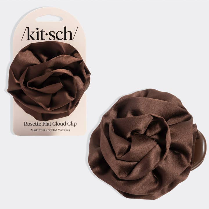 Satin Rosette Medium Flat Cloud Clip - Chocolate for wholesale by KITSCH