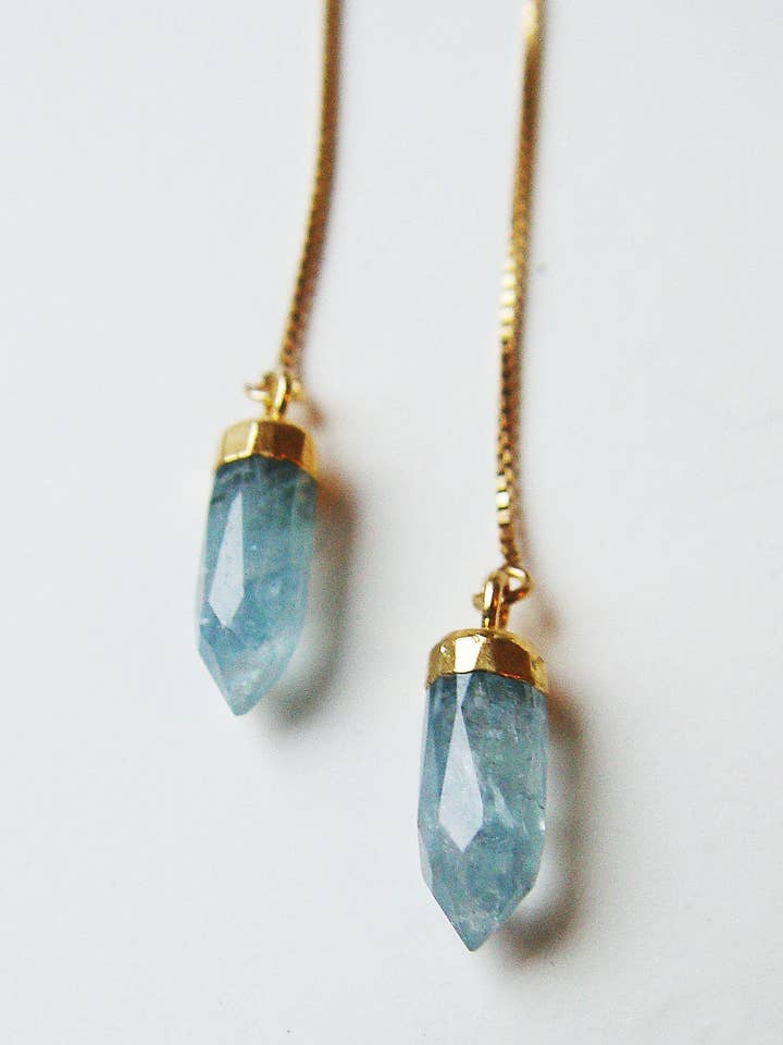 Pendientes de cadena de oro con aguamarina para venta al por mayor de Friedasophie