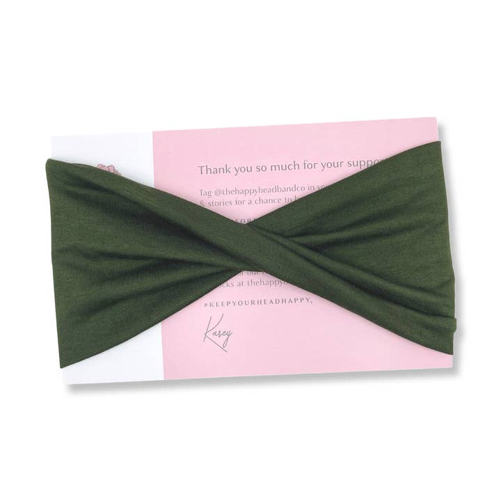 Solid Olive Green Wide Twist Headband for wholesale by The Happy Headband Co