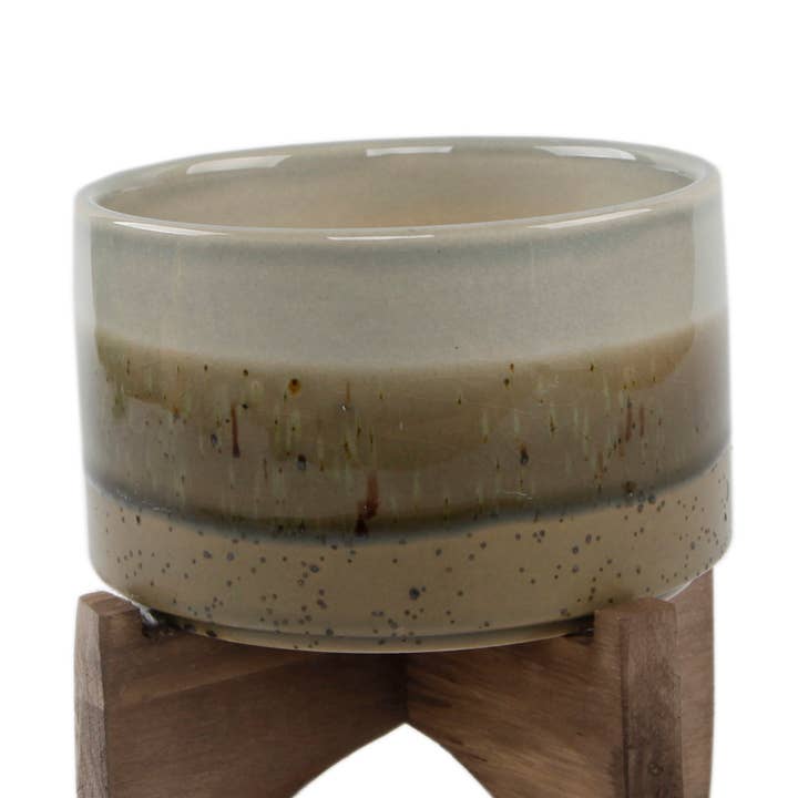 Ceramic Planter on Wooden Stand for wholesale by Flora Bunda Inc