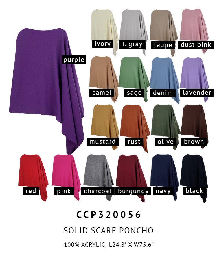 Do Everything In Love® - Wholesale Poncho - Women's - Solid Scarf Poncho7