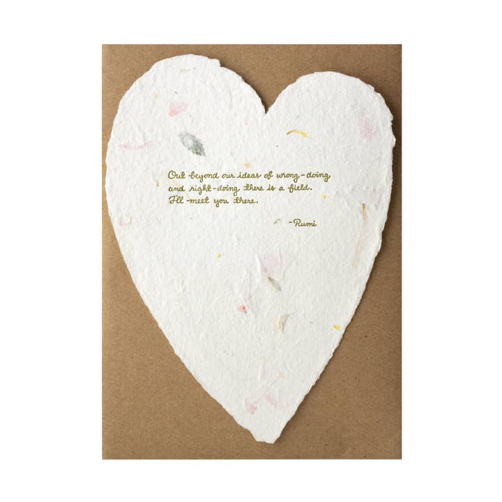 Cuore tipografico in carta fatta a mano con poesie floreali Rumi per la vendita all'ingrosso da parte di Oblation Papers & Press