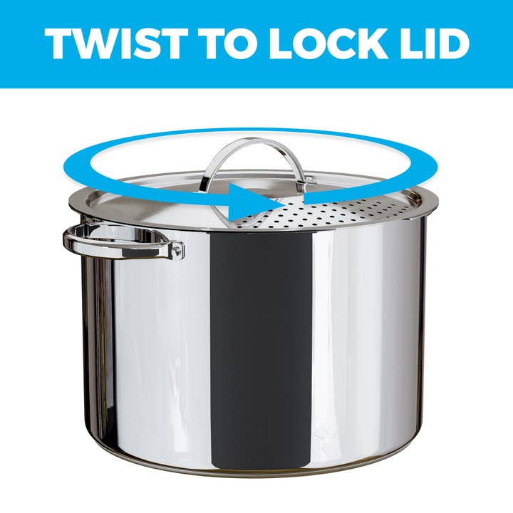 Cooler Kitchen - Wholesale Cooking Pot - Stainless Steel Pasta Pot with Locking Strainer Lid