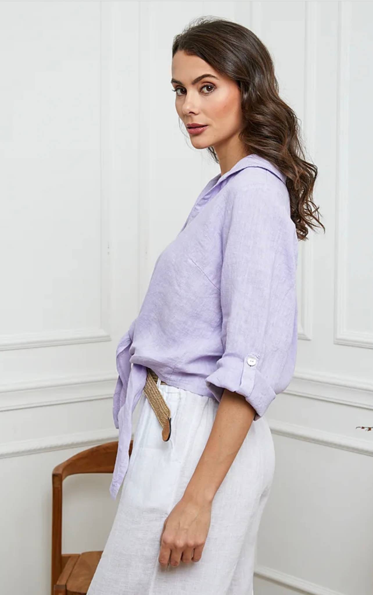 LÉA & LUC - Venta al por mayor Camisa con botones - Mujer - Camisas anudadas a la cintura en 100% lino REF. 220226