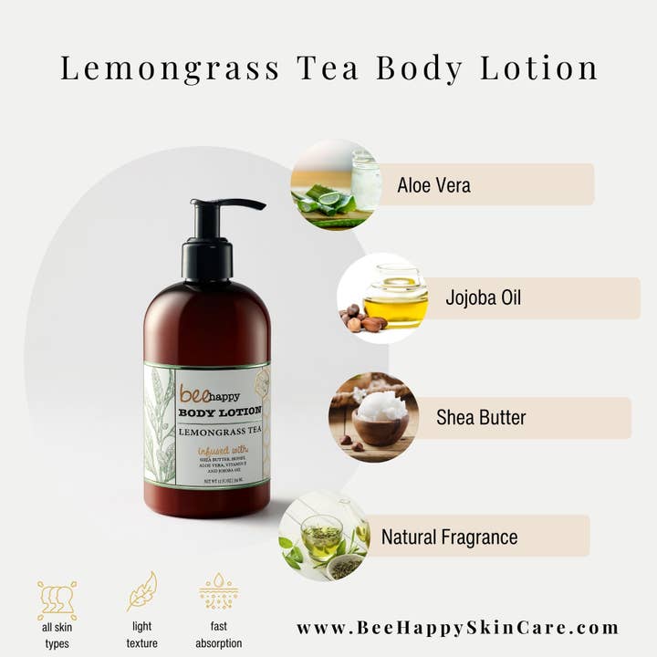 Lemongrass Body Lotion - Natural Shea, Aloe (size variety) for wholesale by Bee Happy