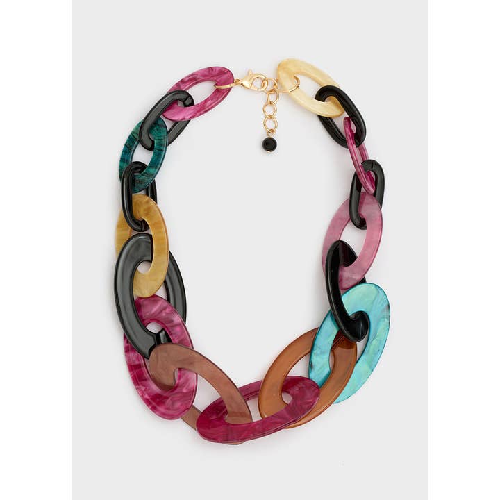 NALI' - Vente Colliers plastrons - COLLIER EN RÉSINE VIOLET/OCHRE - N642