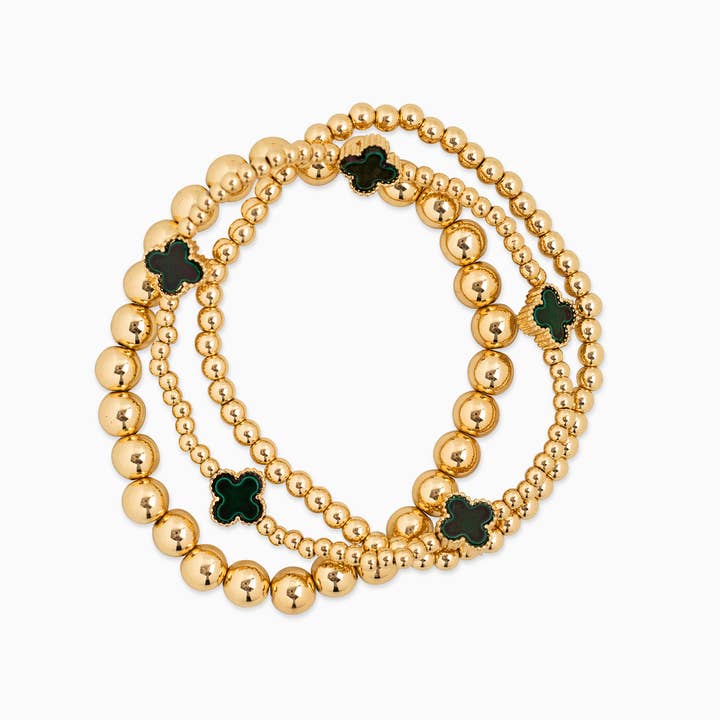 Sessori - Wholesale Jewelry Set - MOP Clover Stretch Beaded Bracelets, Set of 3