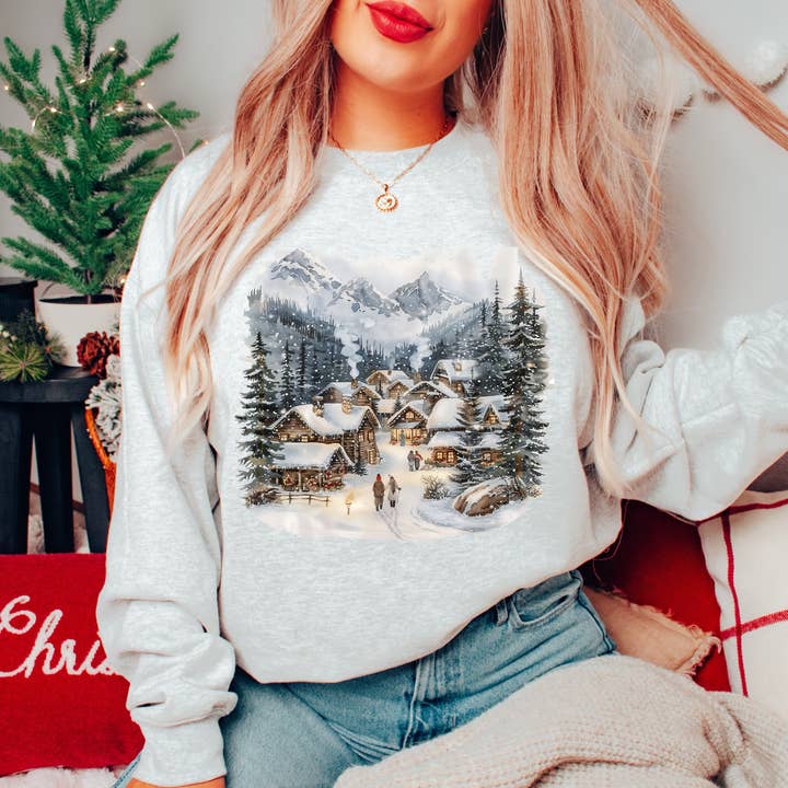 SNOW SCENE VINTAGE CHRISTMAS CREWNECK SWEATSHIRT for wholesale by Haverly and Co.