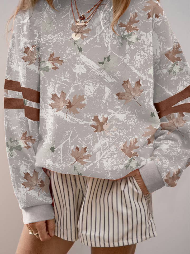 LDC Leaf Printed Striped Detail Baggy Pullover Sweatshirt for wholesale by Little Daisy Closet