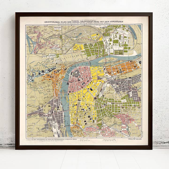 Vieille carte de Prague 1910 République tchèque Carte vintage | Impression d'art mural de carte vintage pour la vente par OldCityPrints - Old Maps and Posters