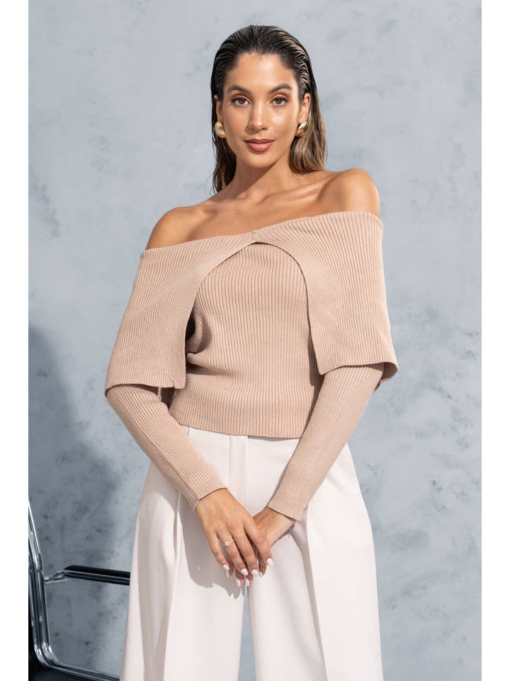 FERRACHE - Wholesale Knit Sweater - Women's - Ribbed knit sweater with Bardot neckline 912060