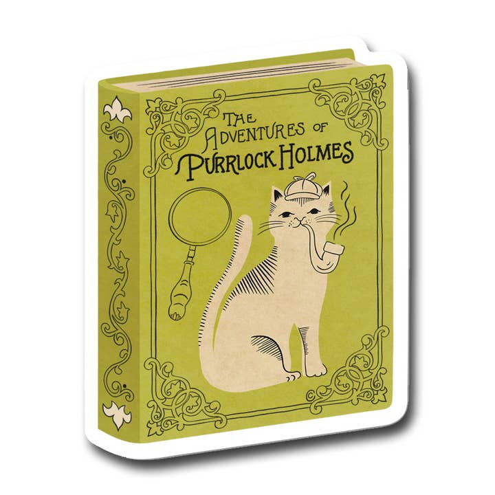 Le avventure di Purrlock Holmes Adesivo in vinile con gioco di parole sui gatti per la vendita all'ingrosso da parte di Fly Paper Products