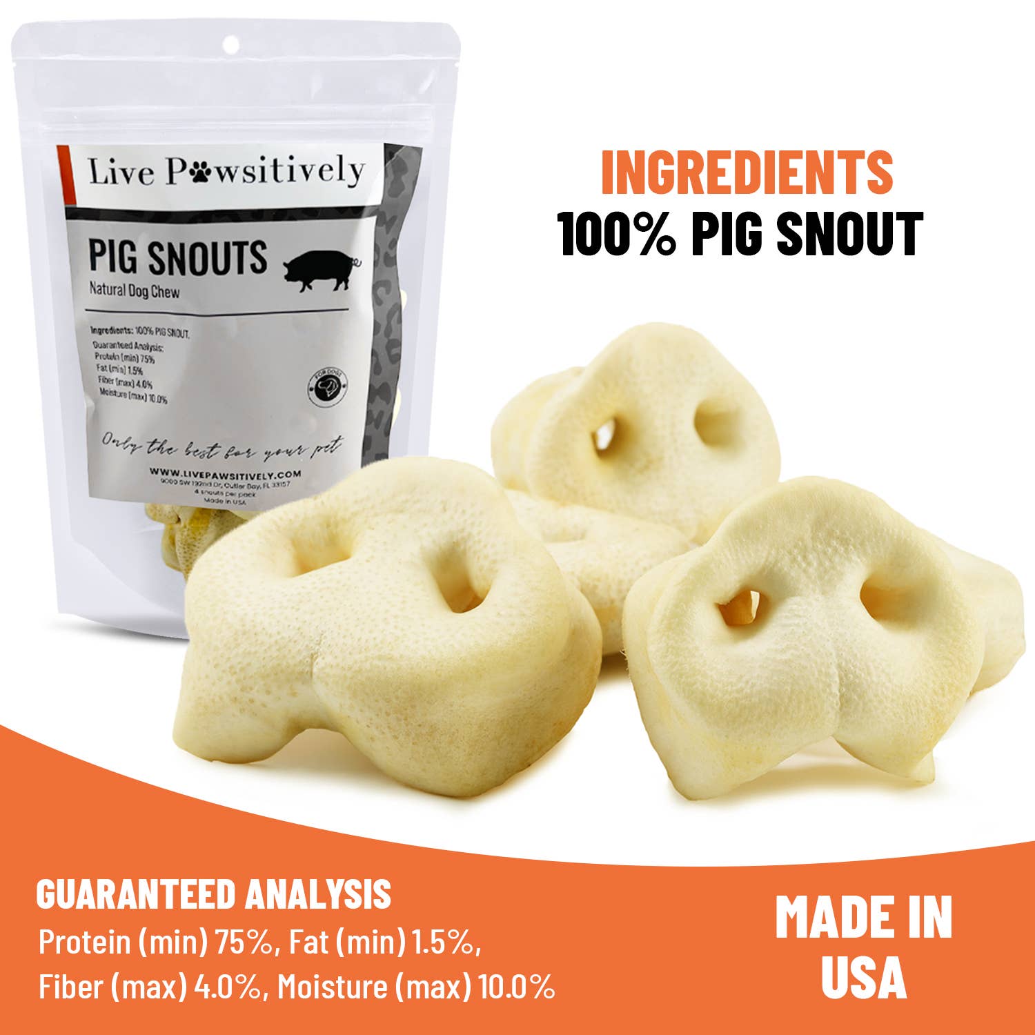 Live Pawsitive - Wholesale Pet Treats - Dog - Pig Snout 4 Pack - Natural dog chew 1