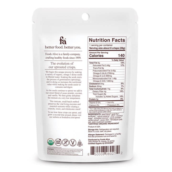Foods Alive – wholesale Biscuit – Coco Coconut Organic Sprouted Crisps-Gluten Free1