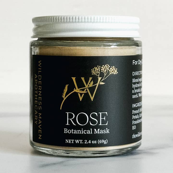 Botanische Gesichtsmaske mit Rosenmotiv für den Großhandel von Wilderness Maven Apothecary