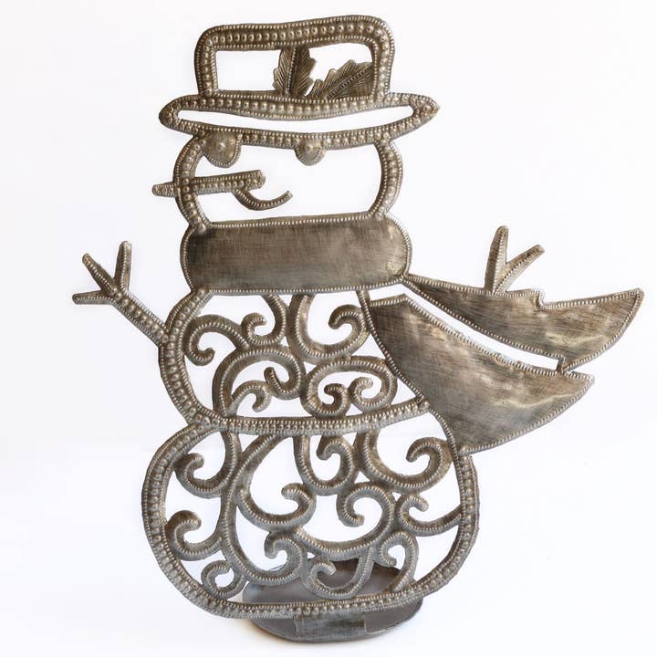 Vi Bella - Wholesale Decorative Tabletop Object - Whimsical Snowman Freestanding Metal Art