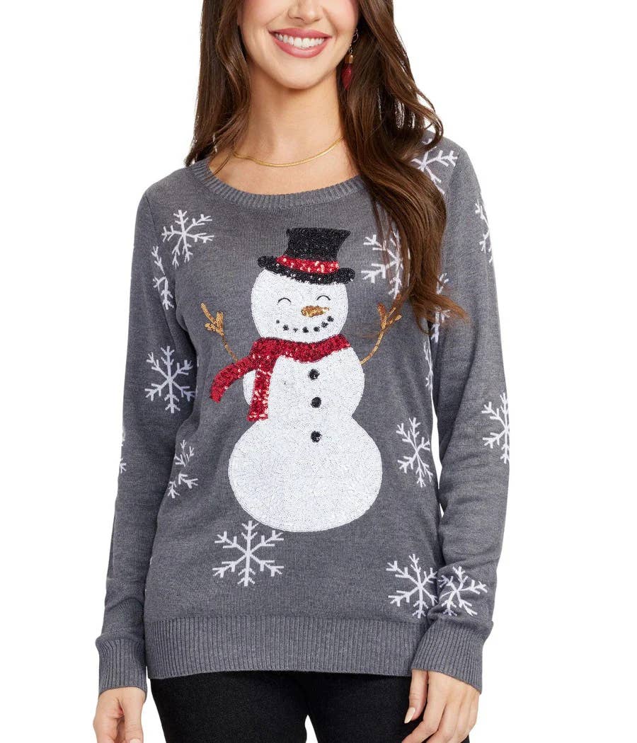 Tipsy Elves - Wholesale Knit Sweater - Women's - Sequin Snowman Sweater - Women's Festive Christmas Sweater
