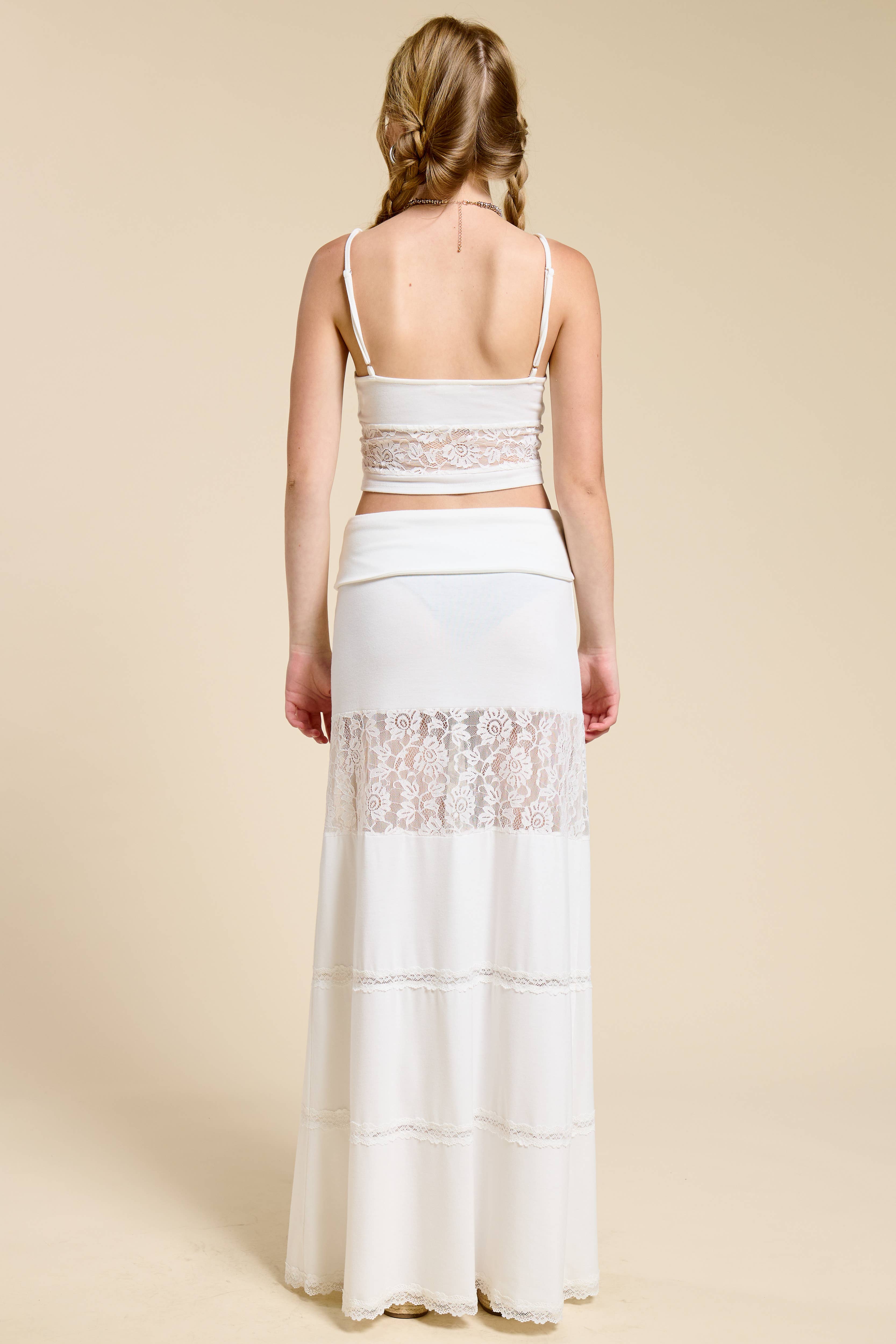 Mimosa - Wholesale Top & Skirt Set - Women's - Lace Contrast Cami and Fold over Maxi Skirt Set4