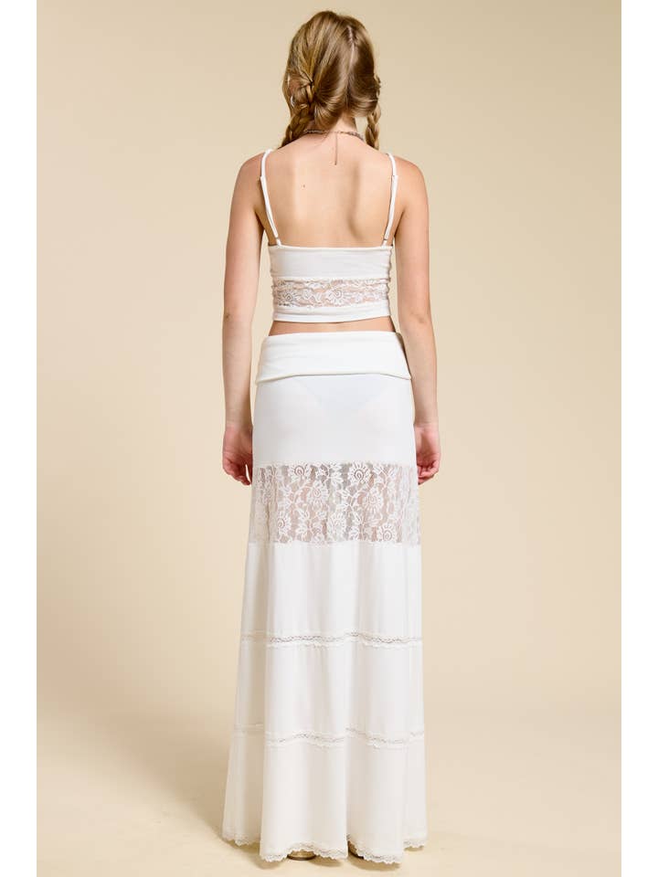 Mimosa - Wholesale Top & Skirt Set - Women's - Lace Contrast Cami and Fold over Maxi Skirt Set4