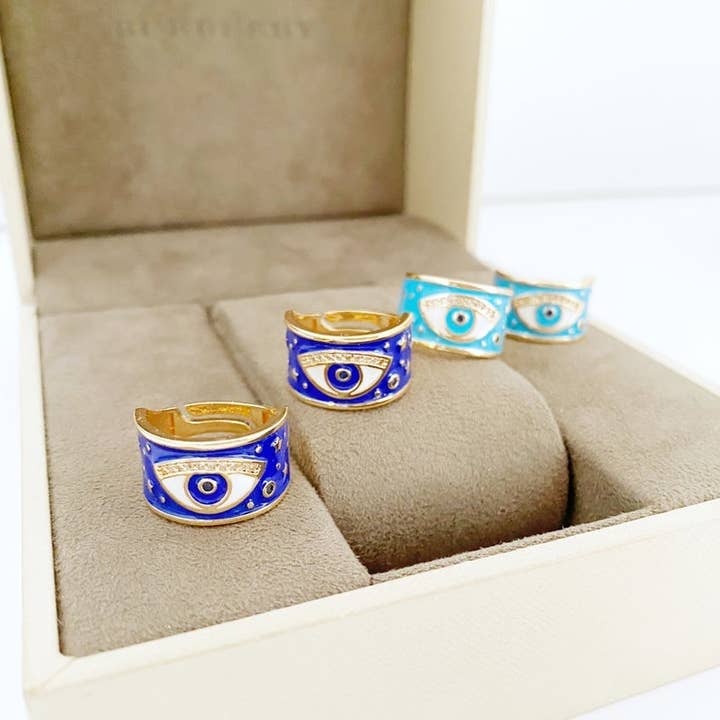 Evileyefavor - Wholesale Band/Stacked Ring - Evil Eye Ring, Wide Band Ring, Gold Ring, Blue Evil Eye Ring, Evil Eye Jewelry