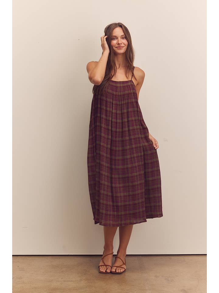 Berry Pleated knee cami dress for wholesale on Faire