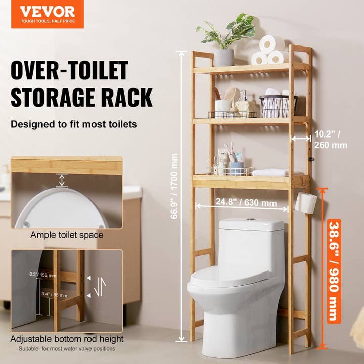 Bamboo Color Over the Toilet Storage 3-Tier Bathroom Shelf Rack Space Saver Organizer for wholesale on Faire