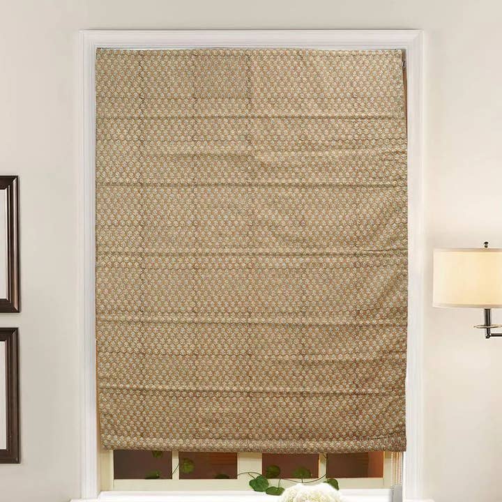 Store romain en lin pur avec imprimé bloc élégant - Tarangini pour la vente par Fabdivine