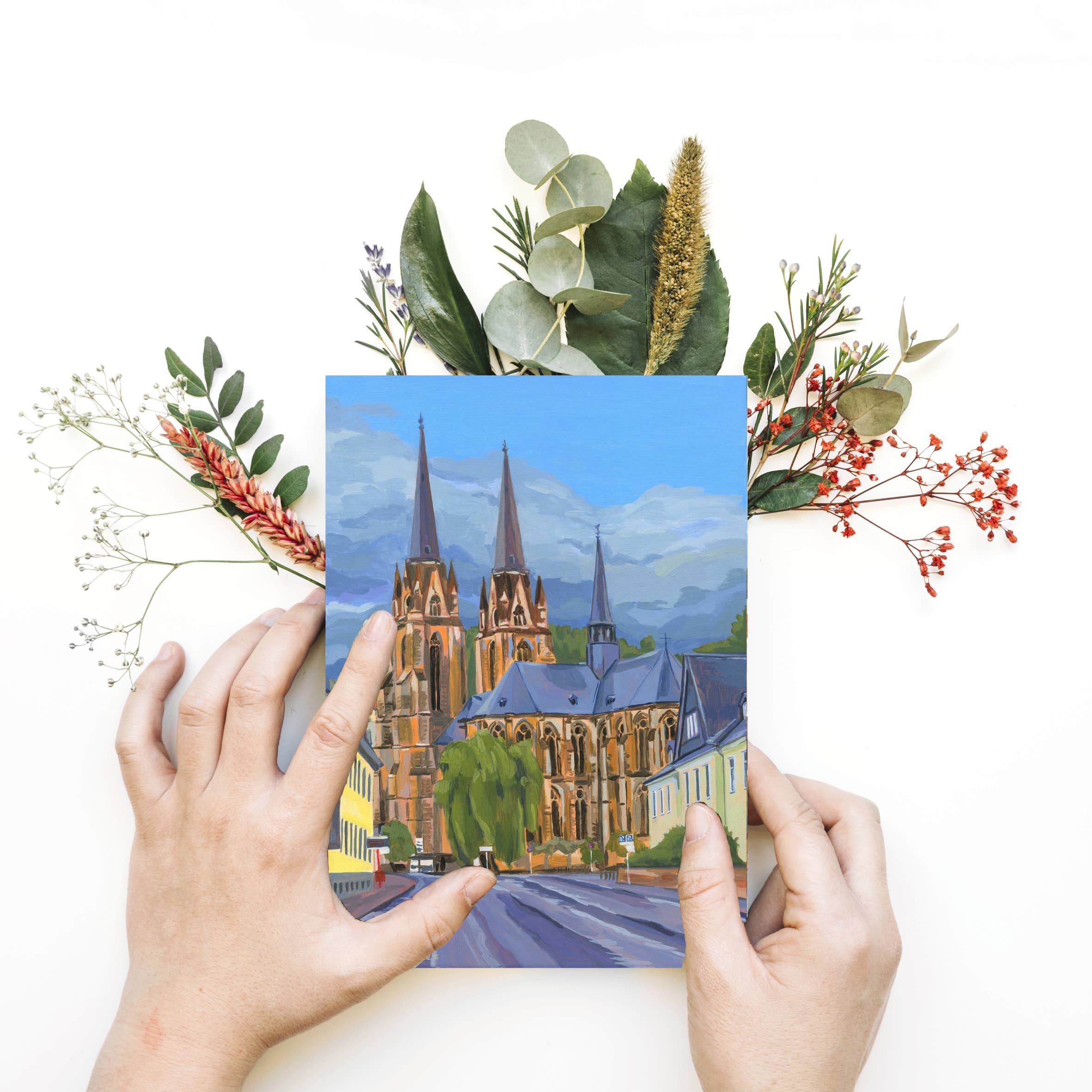 Atelier No.1 – Engroshandel Postkort – Postkort, DIN A6, landskab, akrylmaleri, by, kirke1