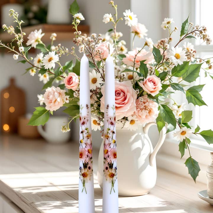 Wildflower Taper Candles for Gifts and Home Decor for wholesale by Designs by Michaela