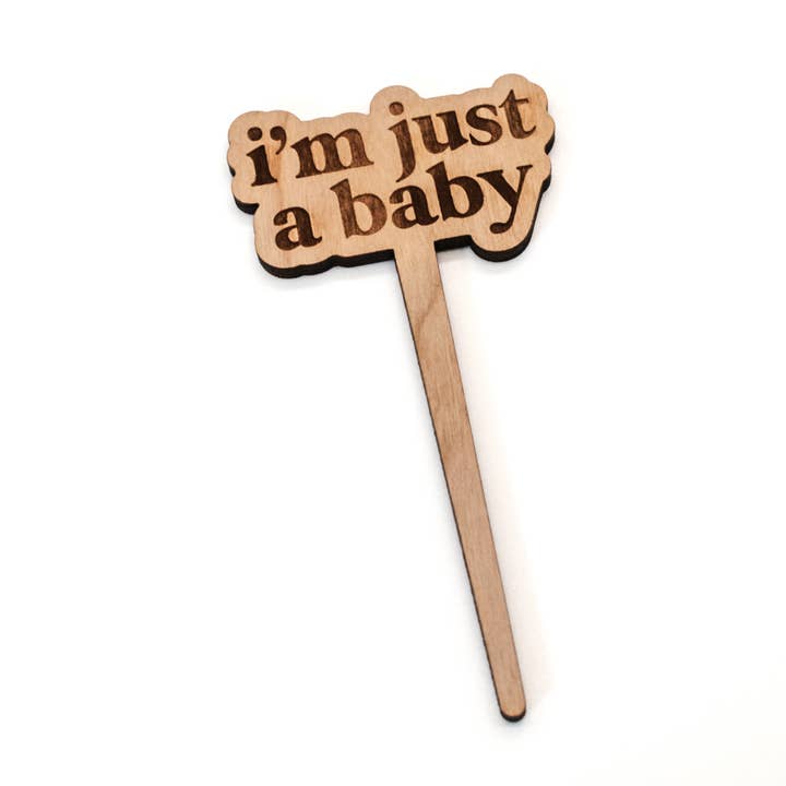 I'm Just a Baby Modern Engraved Wood Plant Marker for wholesale by Wildewood Handcrafted Goods