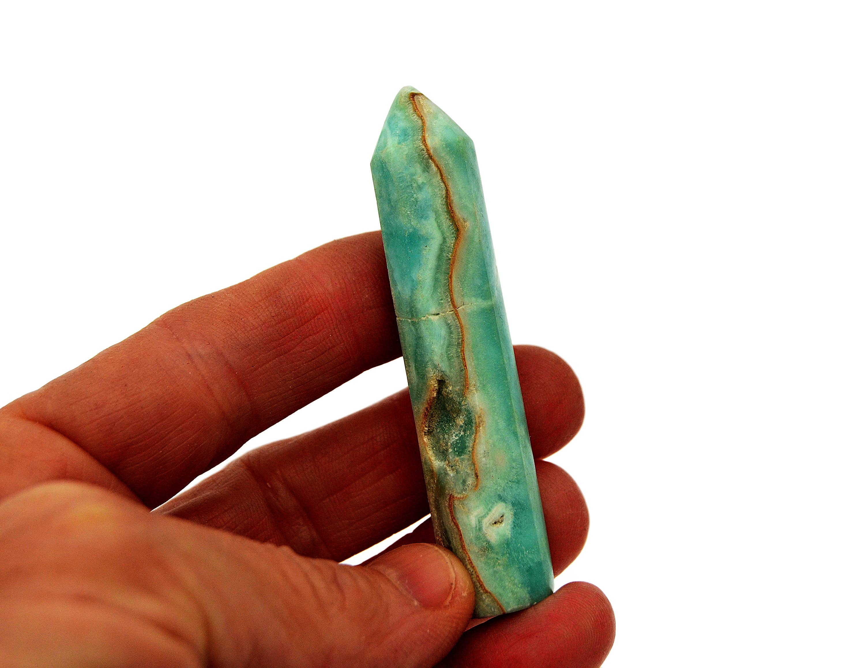 Kaia & Crystals – Großhandel Spiritueller Stein/Kristall – Blauer Aragonit Kristall-Spitzenpunkt (70 mm)1