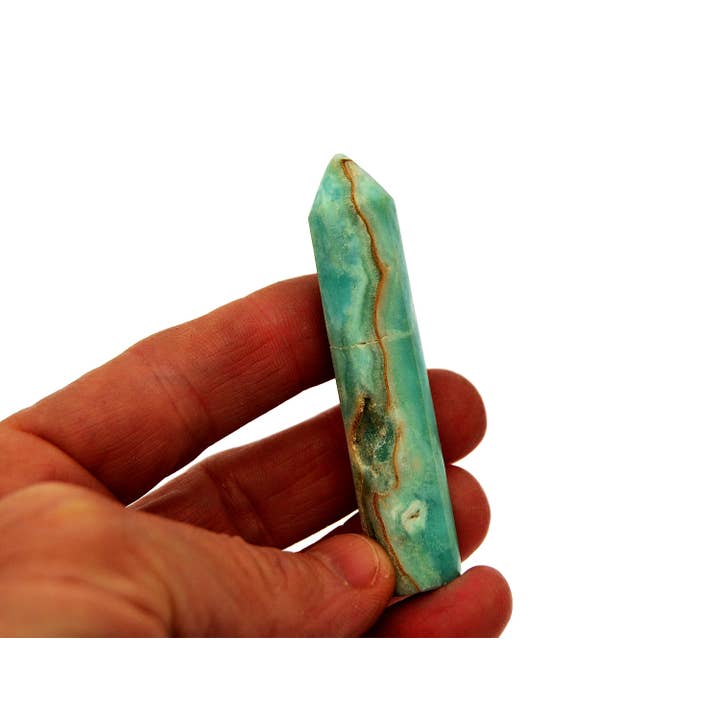 Kaia & Crystals – Großhandel Spiritueller Stein/Kristall – Blauer Aragonit Kristall-Spitzenpunkt (70 mm)1