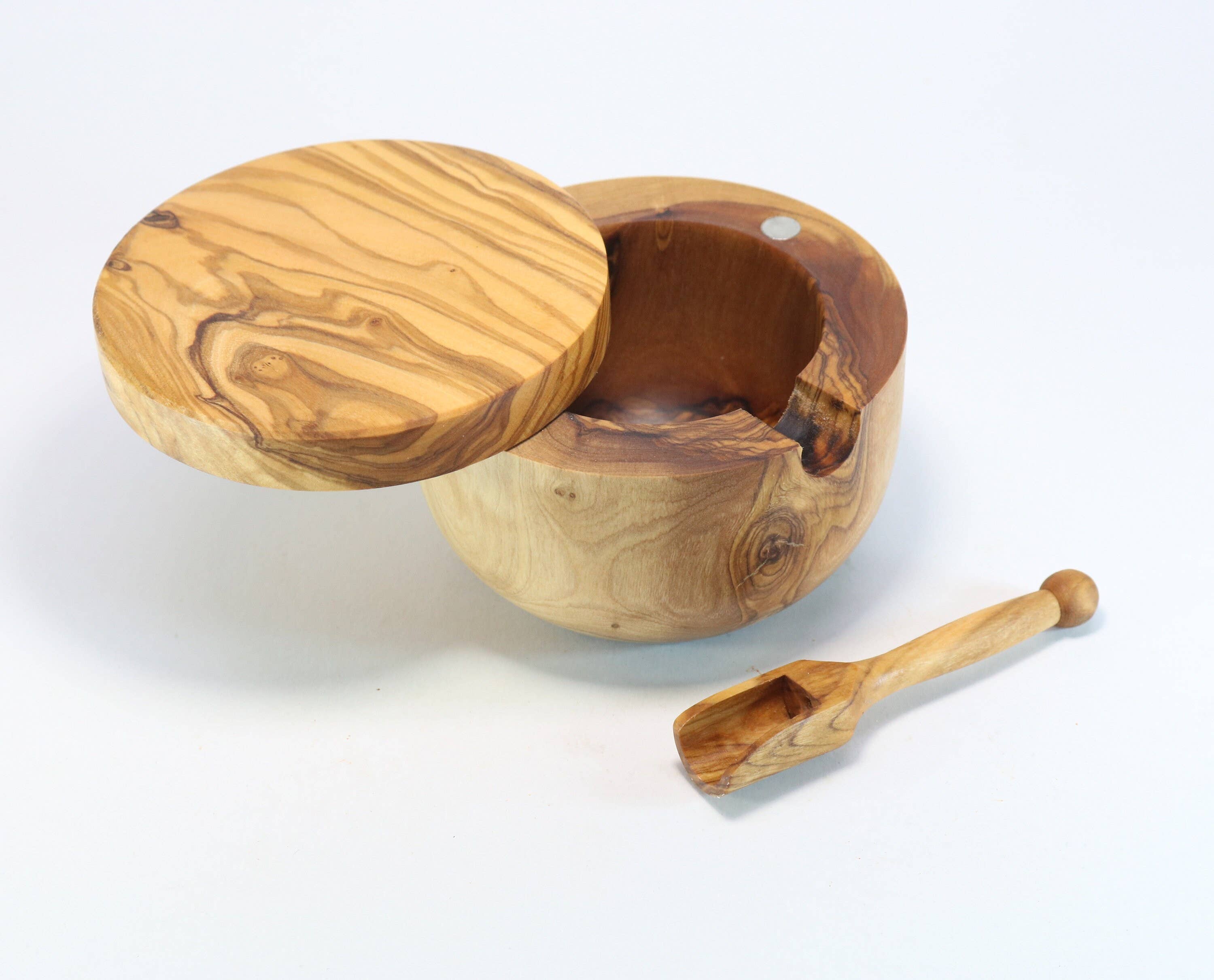 Next Day Shop - Wholesale Salt & Pepper Shaker Set - Olive Wood Salt Cellar With Lid and Spoon - BESTSELLER3