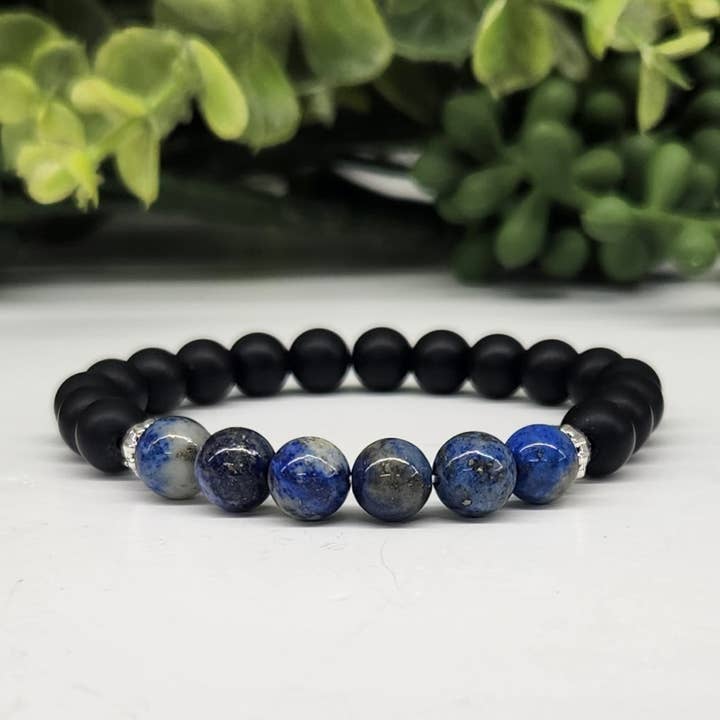 Lapis & Black Obsidian Bracelet 8mm (Third Eye Chakra) for wholesale by Meraki Gemstones
