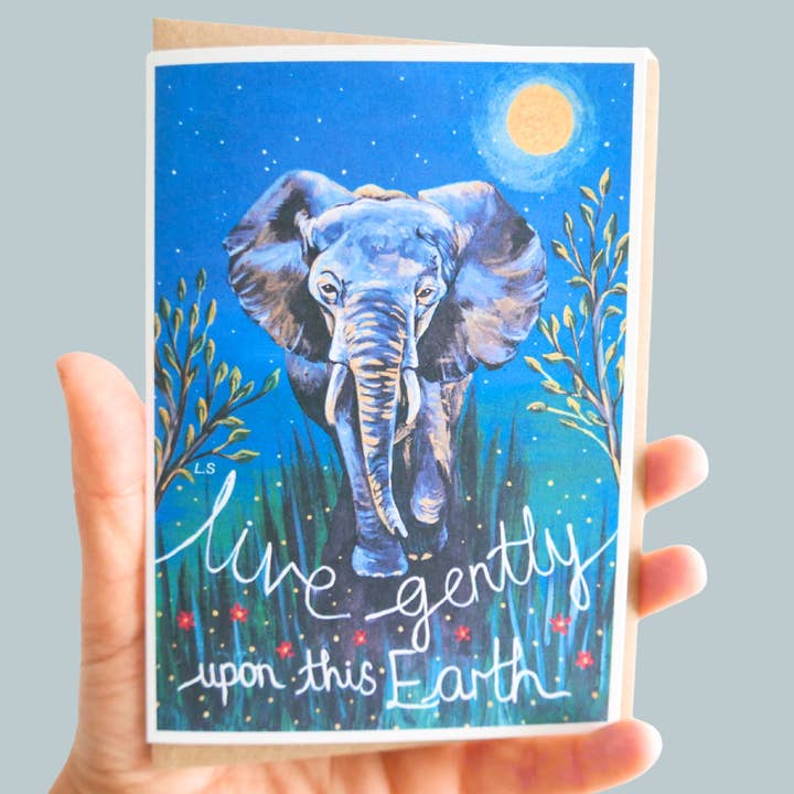 Greetings Card 'Elephant' Live Gently Collection for wholesale by ReKINDle By Lisa
