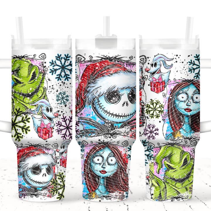 Small Biz Shipping Co - Wholesale Sublimation Transfer - 40oz UV DTF Wrap - Full Top & Bottom - Sketch Nightmare0
