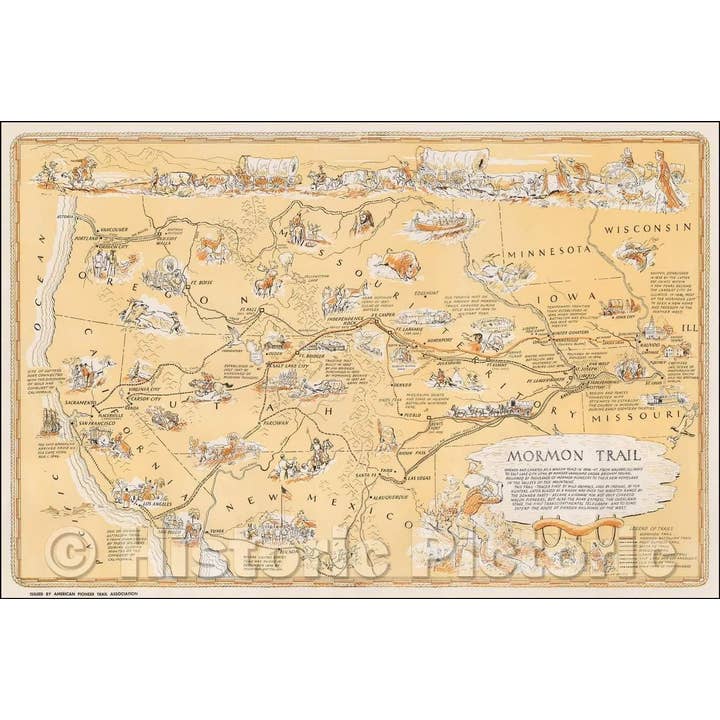 Historic 1846-47 Mormon Trail Wagon Road Map for wholesale by Historic Pictoric