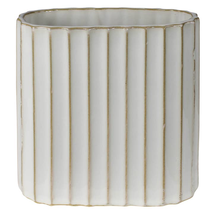 White Caro Ribbed Vase, Ceramic - Sm for wholesale on Faire
