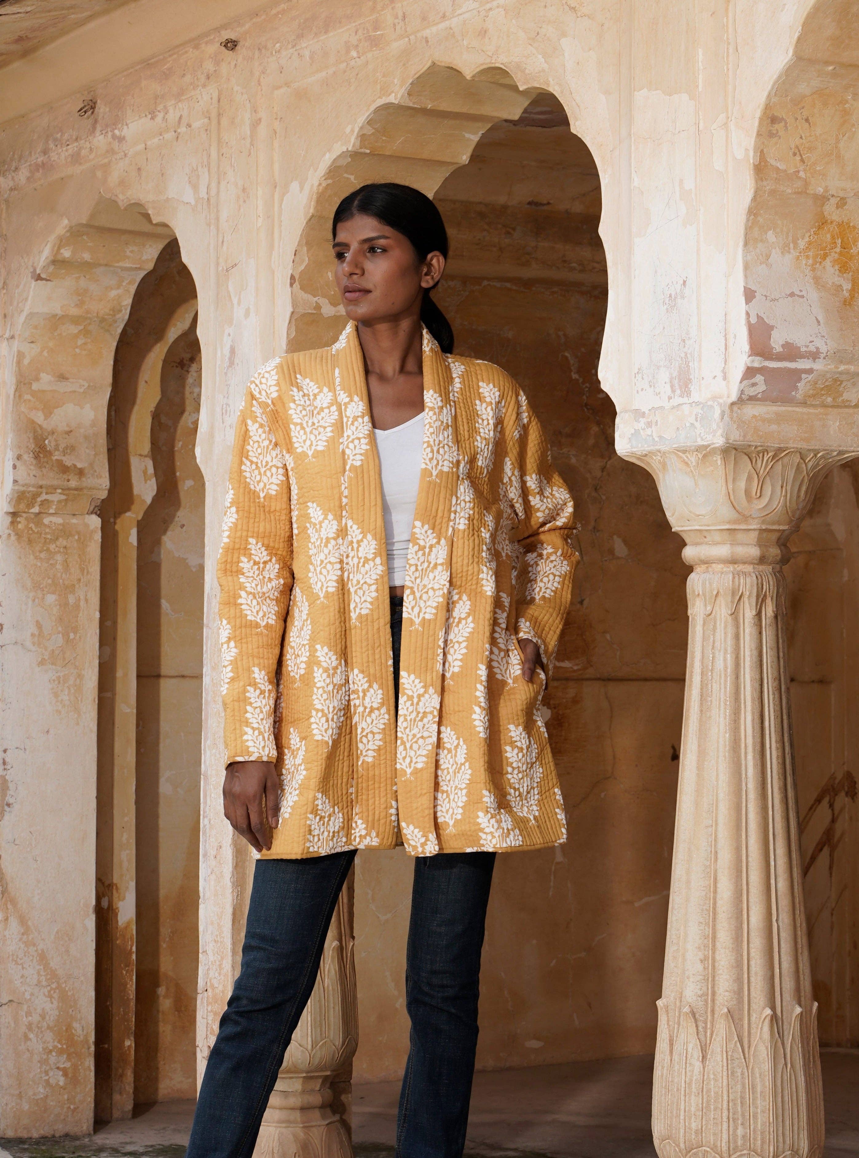 MALINI FASHION DESIGN PRIVATE LIMITED - Wholesale Jacket - Women's - Giacca kimono di cotone da donna trapuntata colore giallo senape2