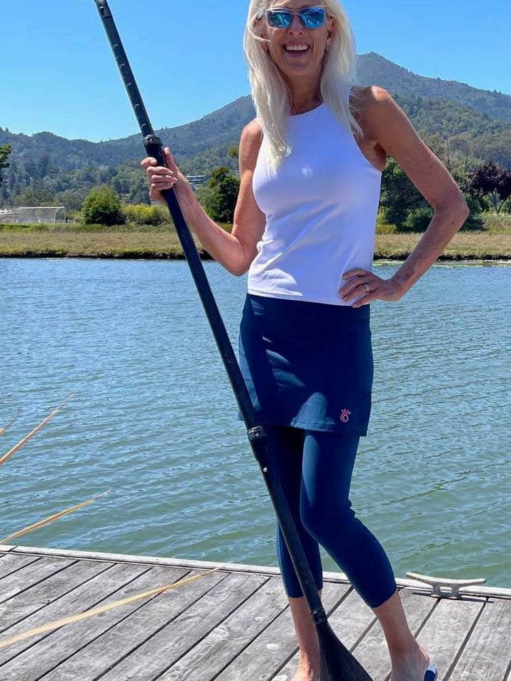 Peacock Teal Skirted Leggings Mid-calf length for wholesale on Faire