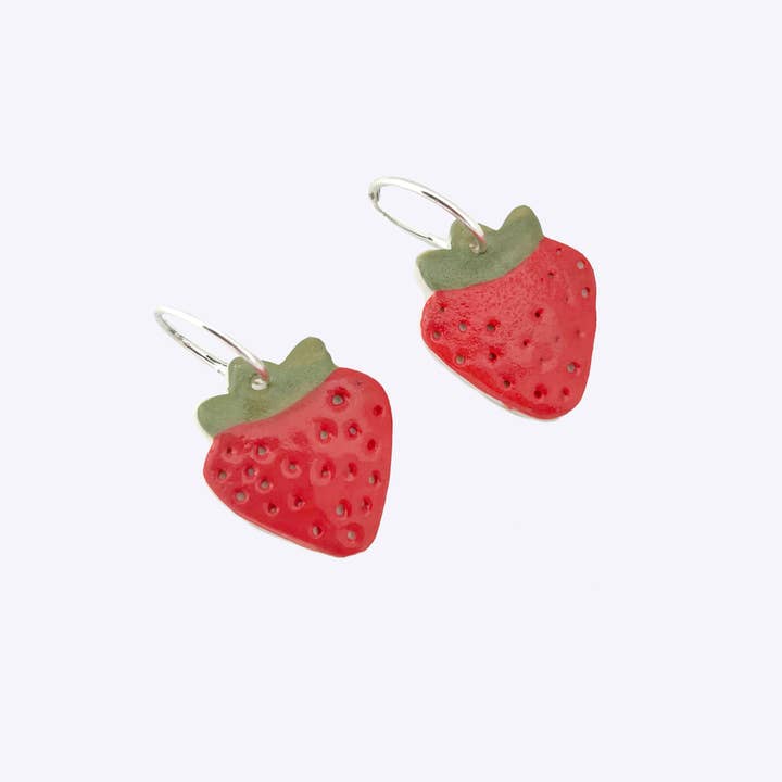 Handmade Ceramic Earrings: Strawberry Mini Hoops for wholesale by Togetherness