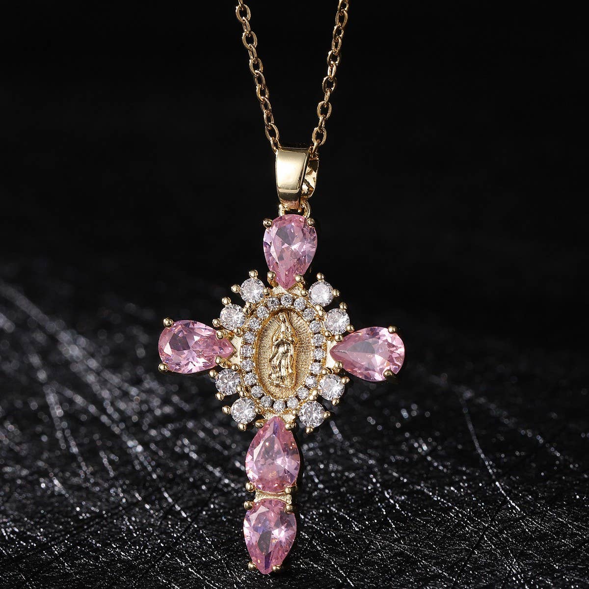 ACCITY - Wholesale Pendant/Charm Necklace - Zirconia Pendant Virgin Mary Cross Necklace_CWMM58679