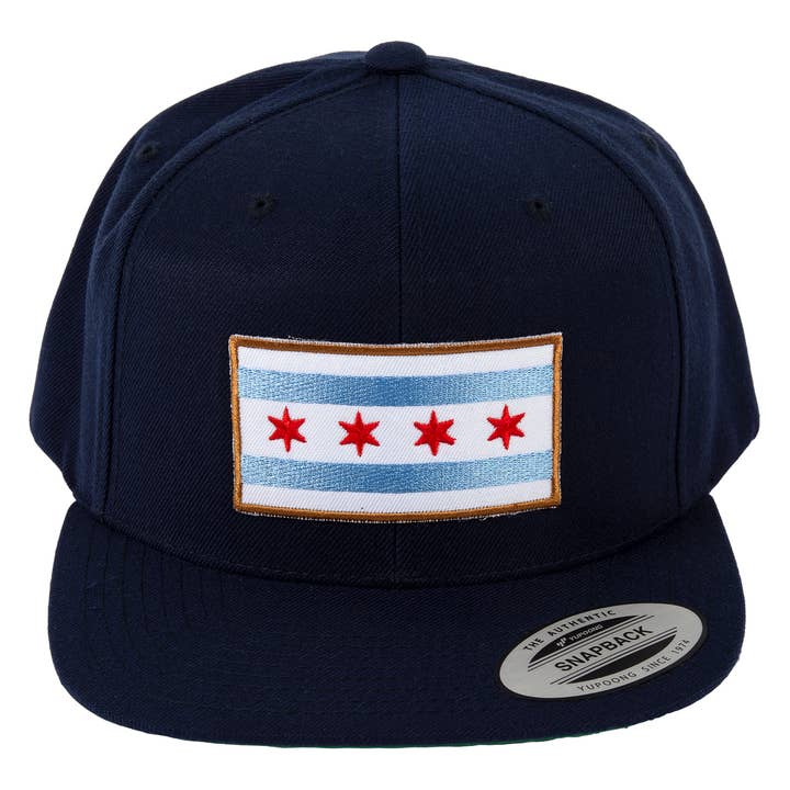 Transit Tees - Wholesale Flat Brim Cap - Unisex - Chicago Flag Snapback Hat - Navy