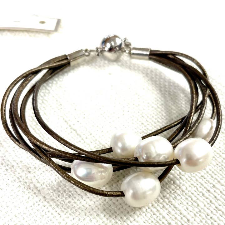 Studio G - Wholesale Beaded Bracelet - #780-6 Strand Bonded Leather and Pearl Bracelet3