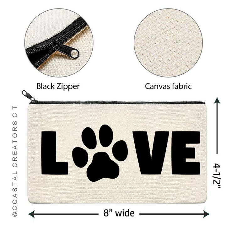 Coastal Creators of Connecticut - Wholesale Pouch - Women's - Love with Paw Multi-Use Canvas Zipper Bag1