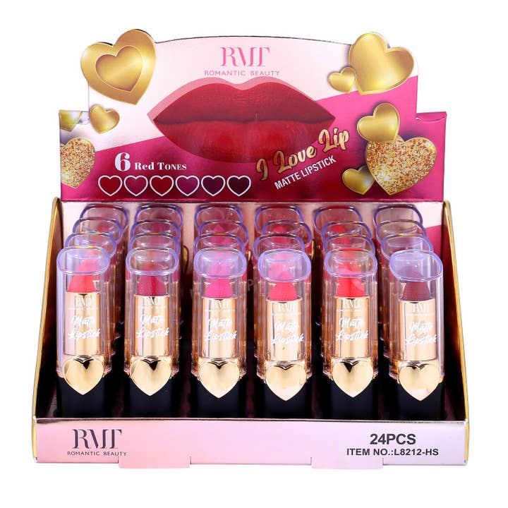 24 PC Heart Seeker Matte Lipstick RED Tones for wholesale by Diacly