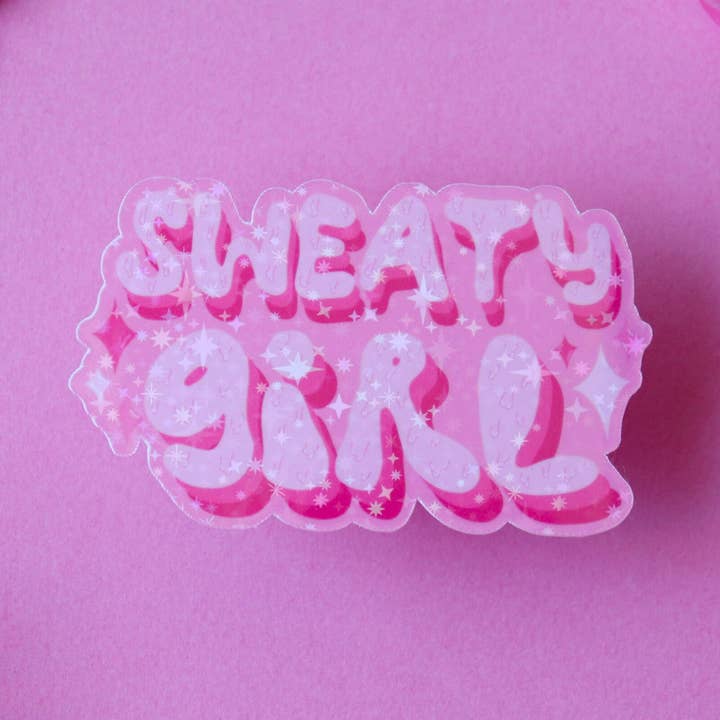 Autocollant holographique imperméable en vinyle scintillant « Sweaty Girl » pour la vente par Sticker Hardly Know Her