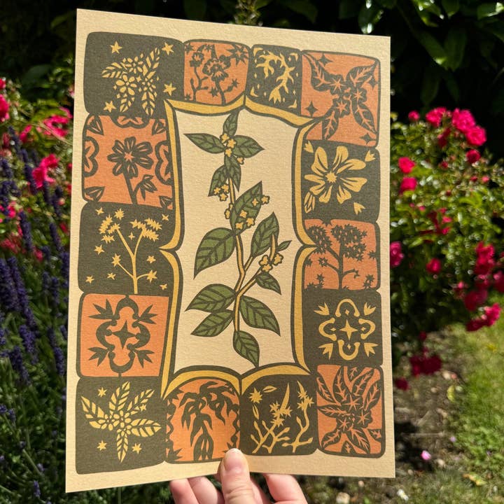 Tulips and Heather – wholesale Art print – Witchy Folk Art Tiles A4 Print5