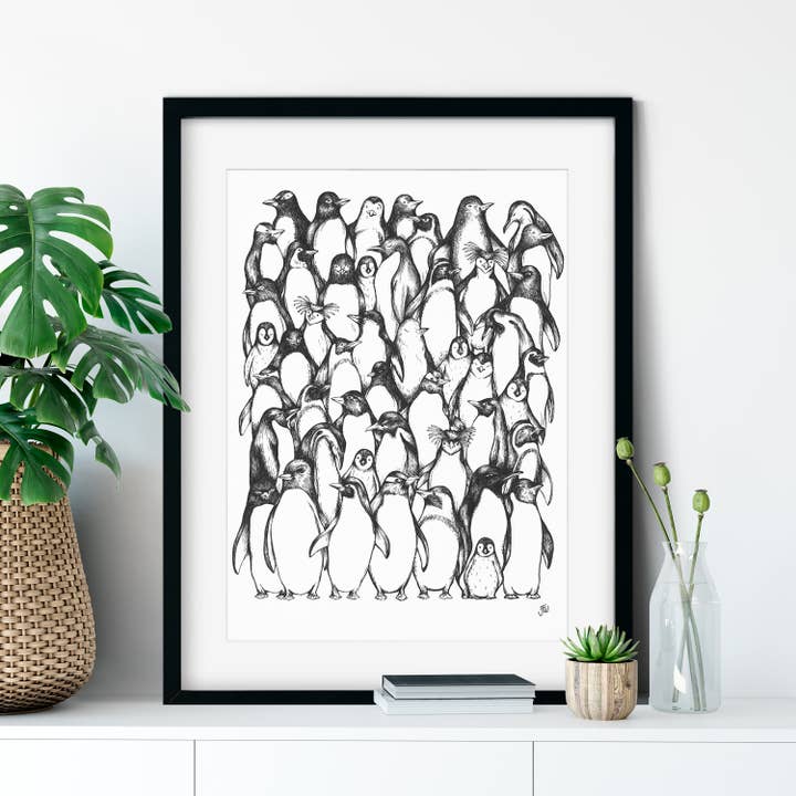 Penguin Waddle Fine Art Giclée Print for wholesale by Jessica Wilde