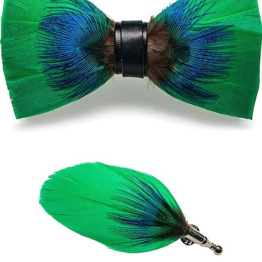 DMITRY Ties - Wholesale Bow Tie - Men's - Handmade Feather Pre-Tied Bow Tie & Lapel Pin Set0